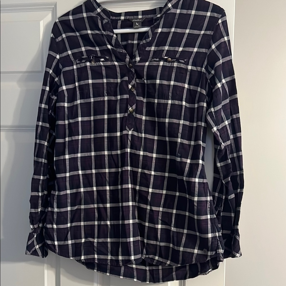 Eddie Bauer Plaid Purple, Black, and White Women's Flannel